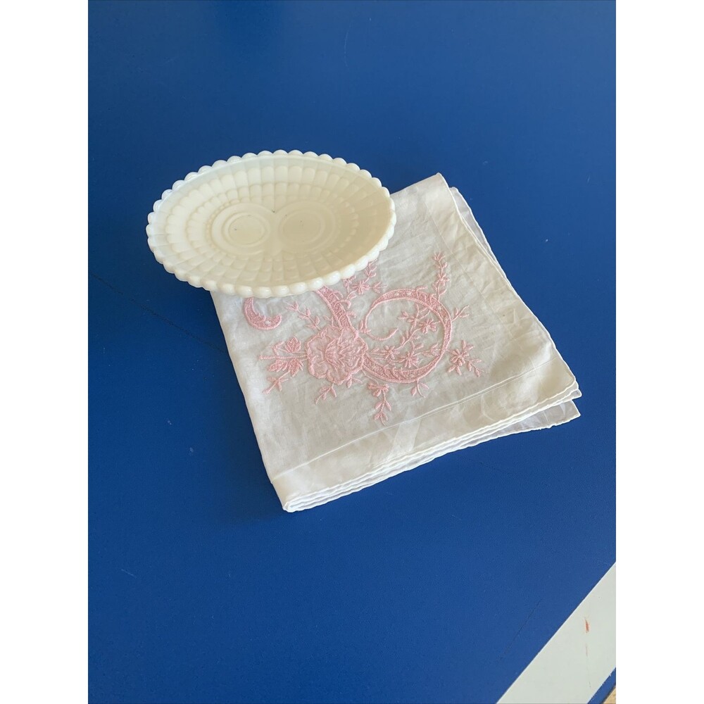 Vintage milk glass Footed Soap Dish